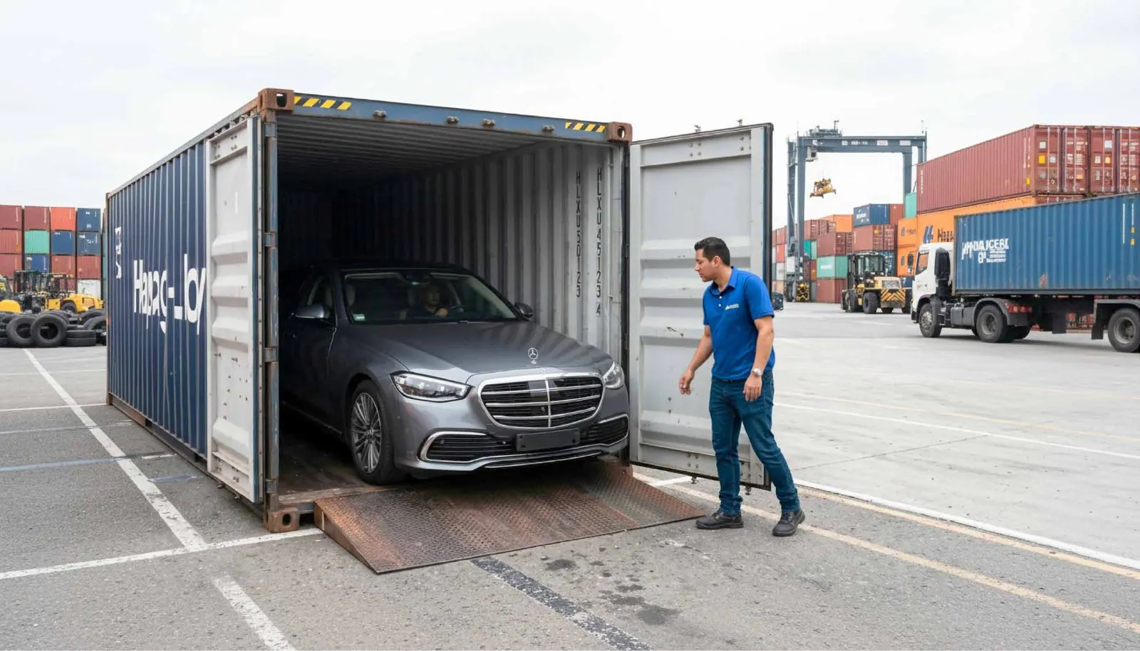 Vehicle loaded inside a container for diplomatic shipment